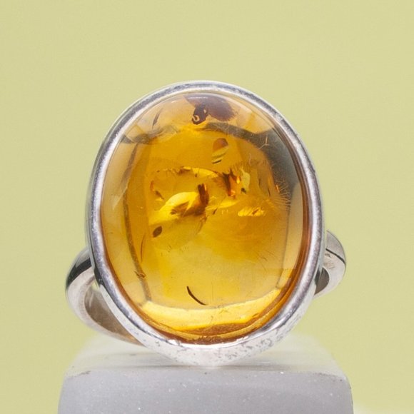 Baltic Amber Ring, Resizable Oval Shape 925 Sterling Silver Ring, Amber Gemstone - Picture 4 of 7